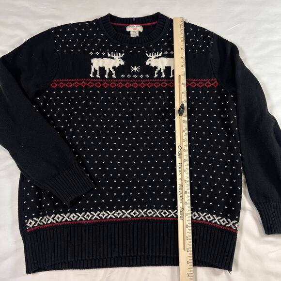 Dockers Christmas Sweater Mens Size M Black Fair Isle Reindeer Knit Pullover VTG - Picture 4 of 12